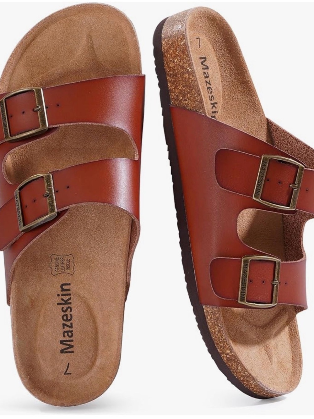 Women's Brown Dual-Buckle Cork Sandals